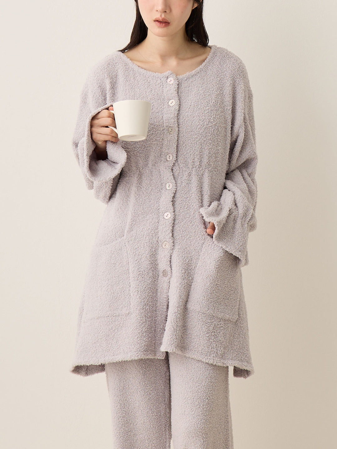 蓬松睡衣套装 灰色