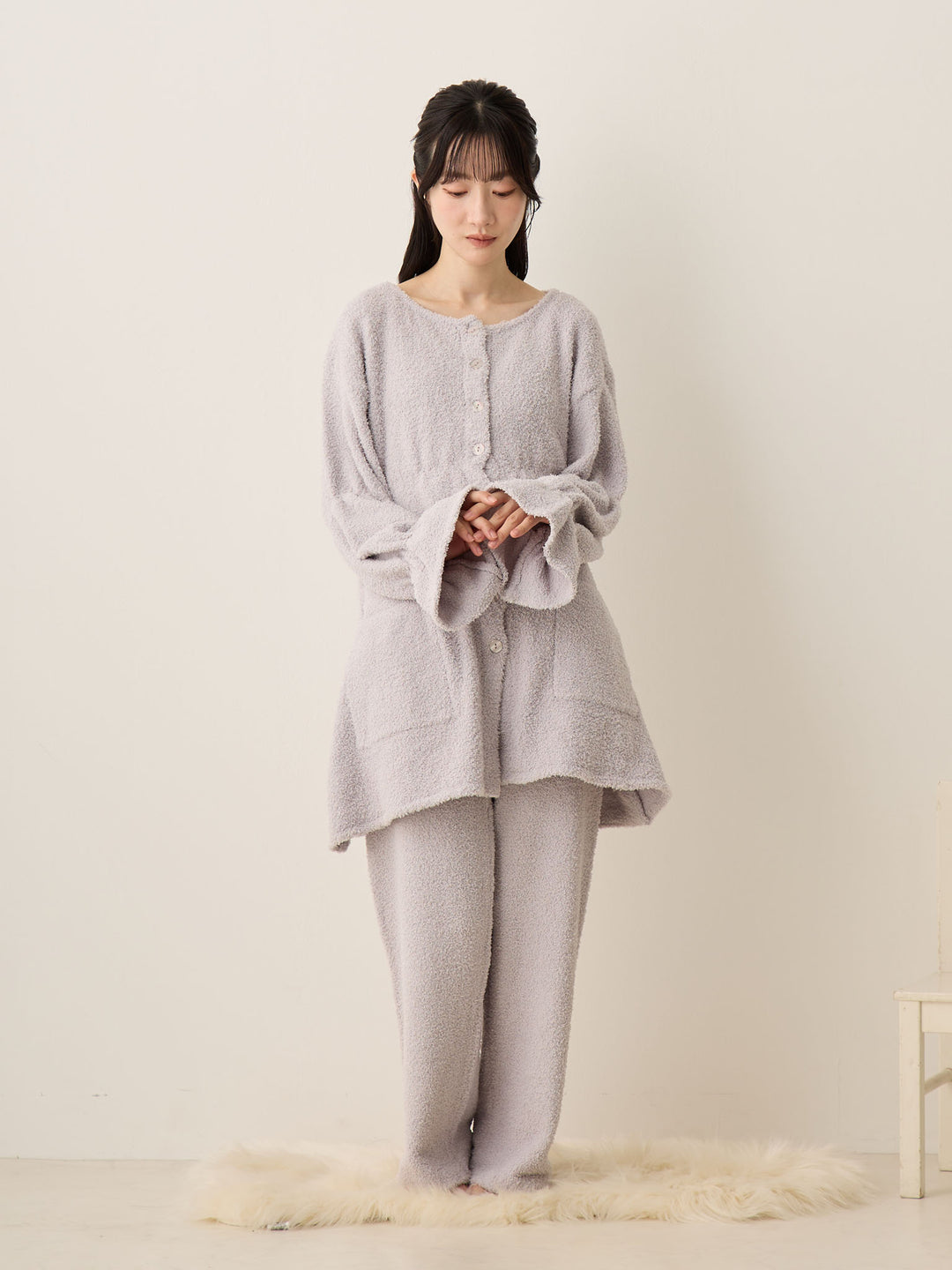 蓬松睡衣套装 灰色
