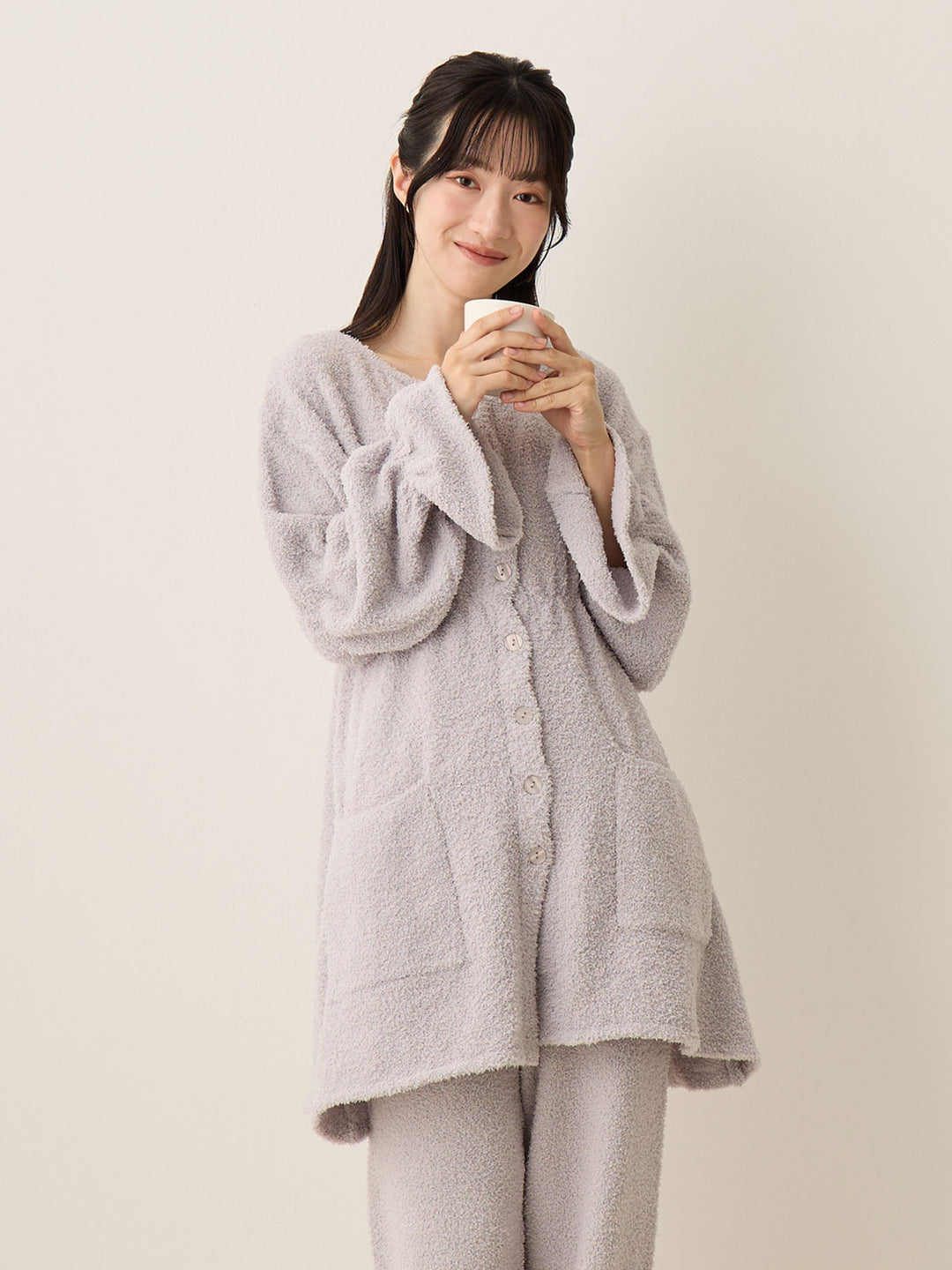 蓬松睡衣套装 灰色