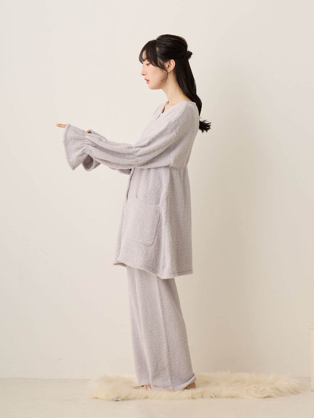 蓬松睡衣套装 灰色