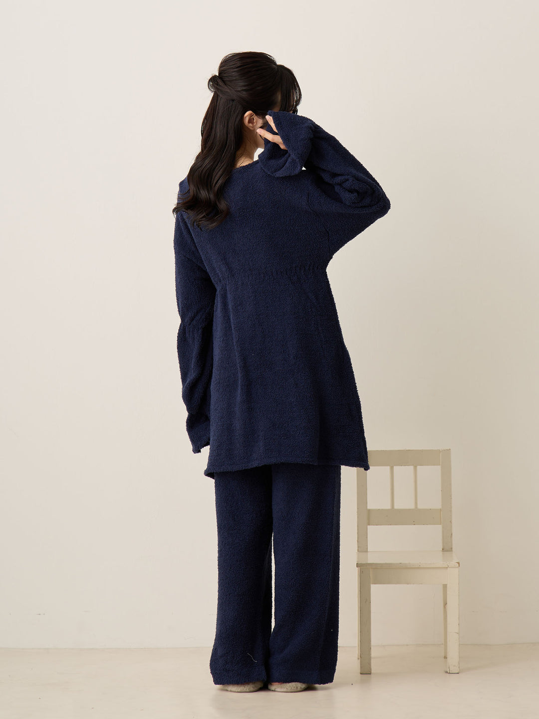 海军蓝蓬松睡衣套装