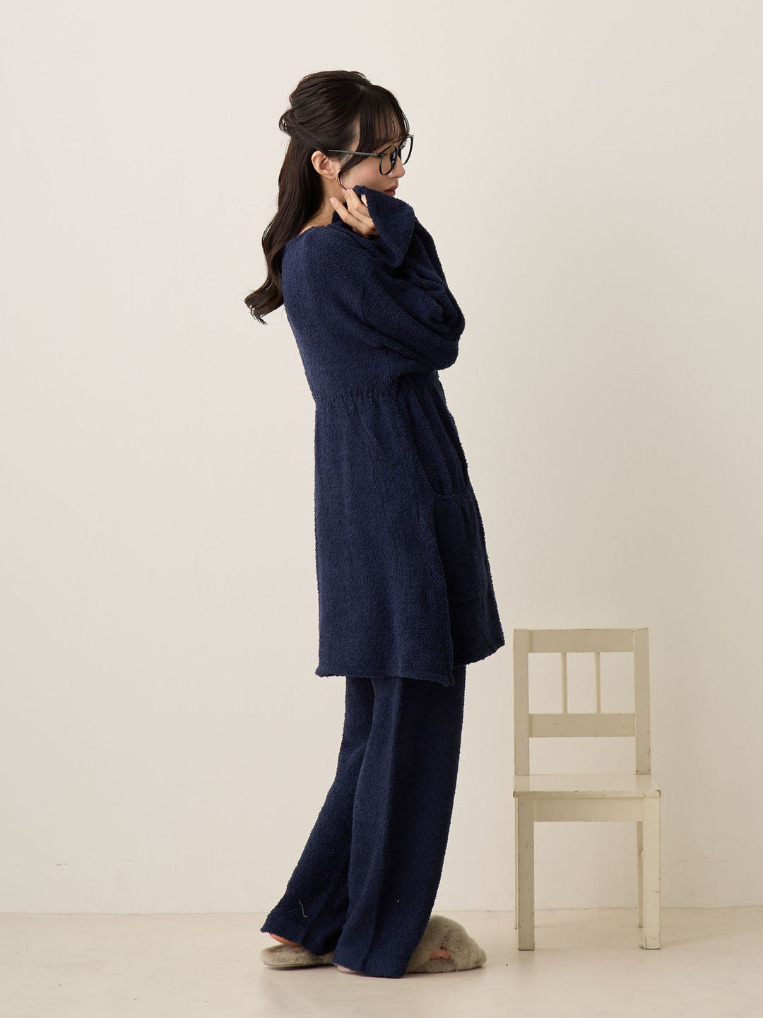 海军蓝蓬松睡衣套装