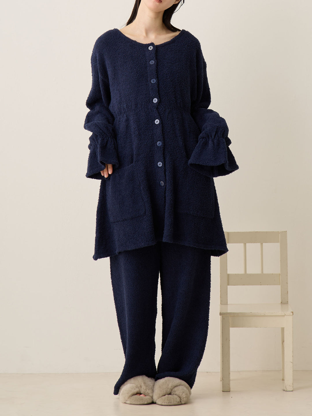 海军蓝蓬松睡衣套装