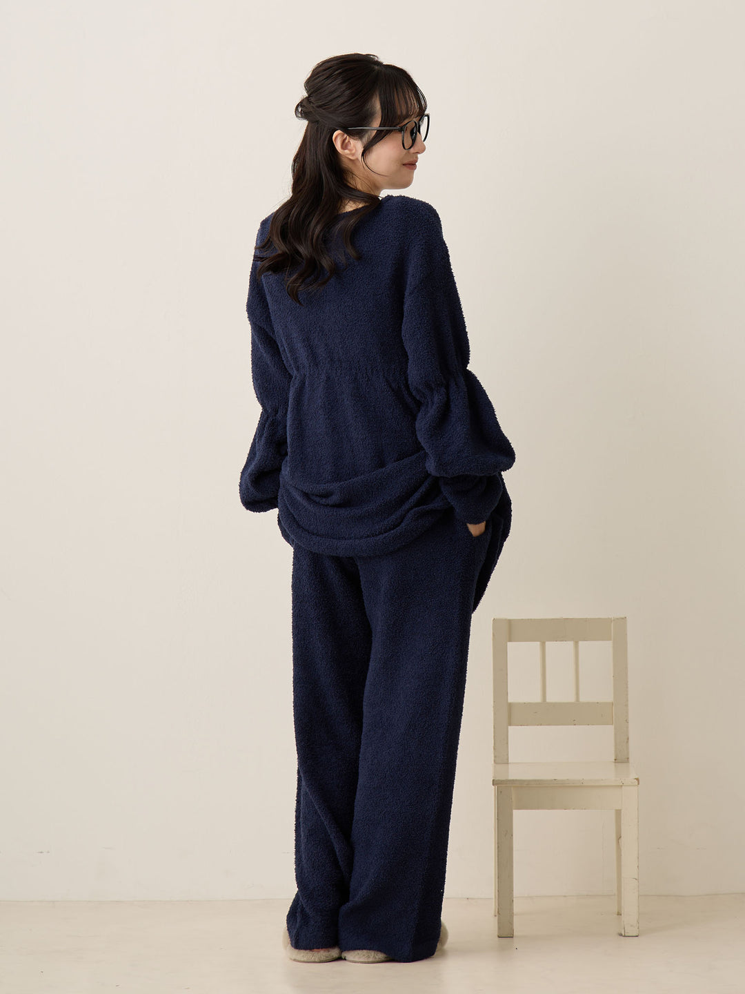 海军蓝蓬松睡衣套装