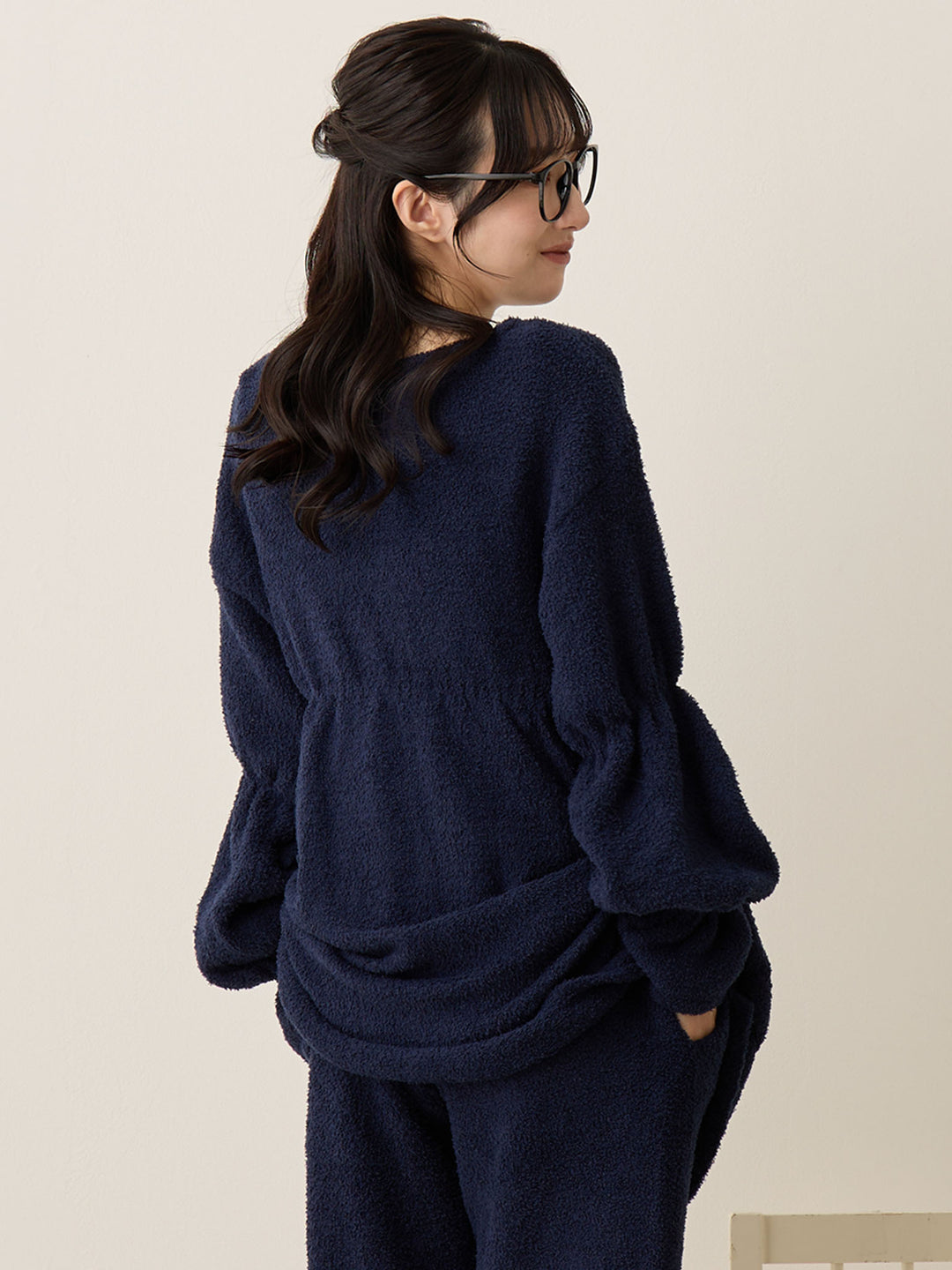 海军蓝蓬松睡衣套装