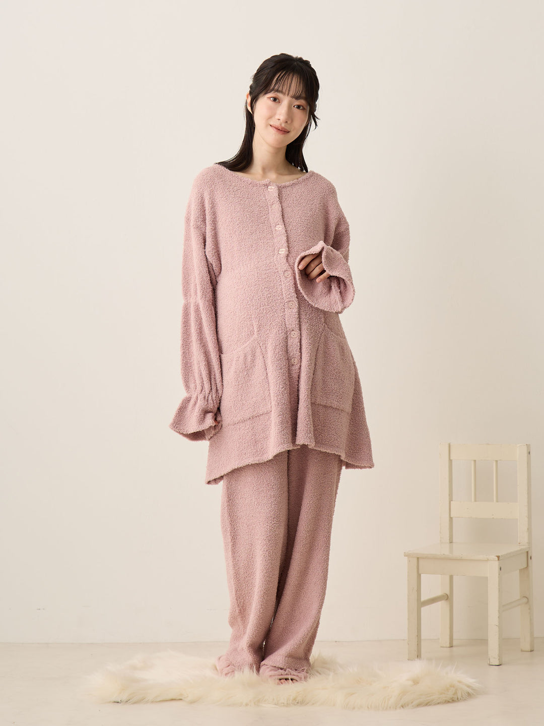 蓬松睡衣套装粉色