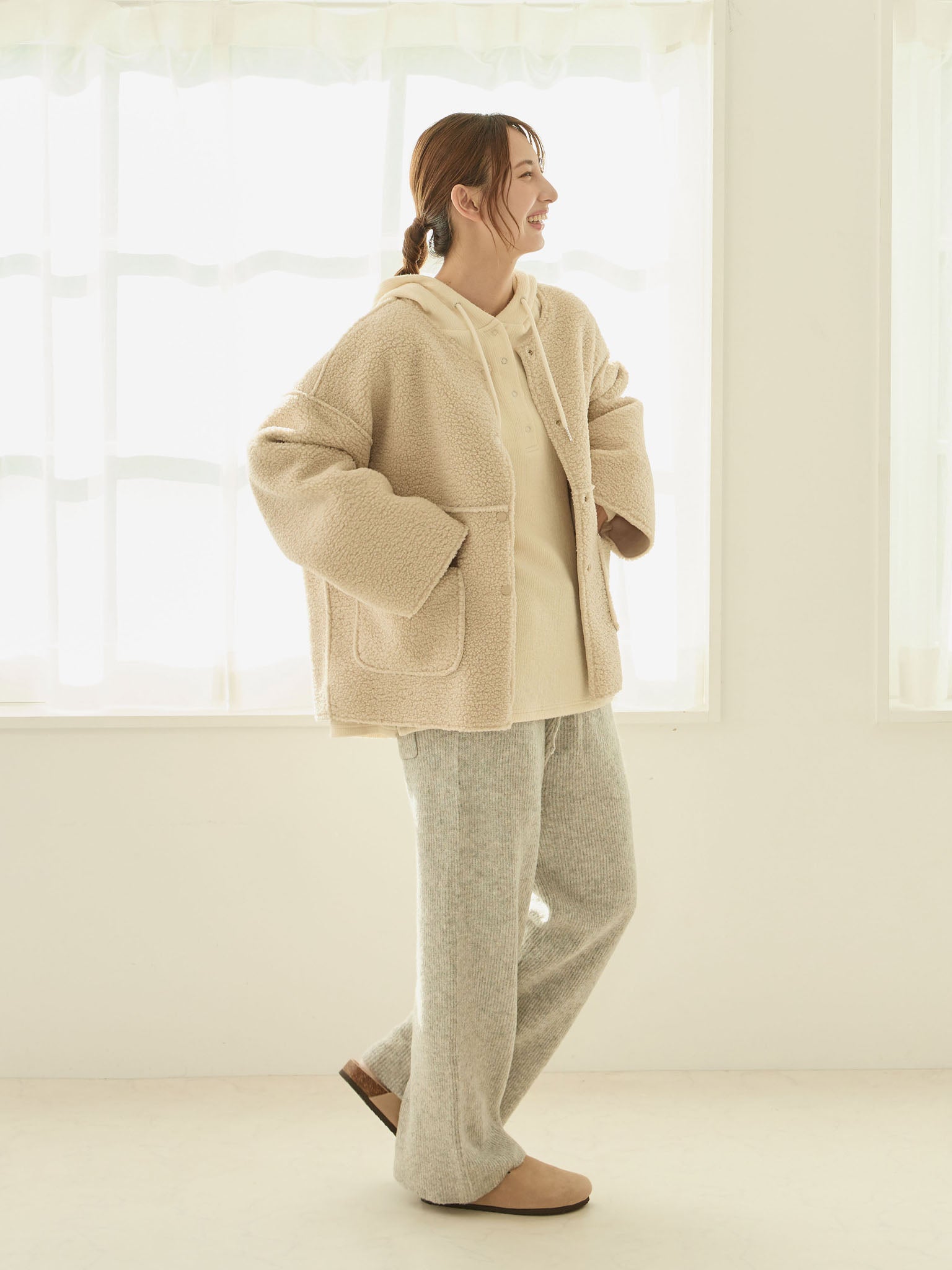 リバーシブルボアダッカー付きジャケット Beige – honono for mom&baby