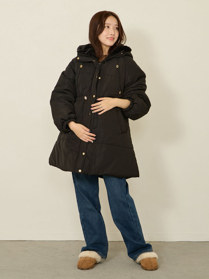 [Suitable for before and after childbirth] Padded outerwear with ducker Black