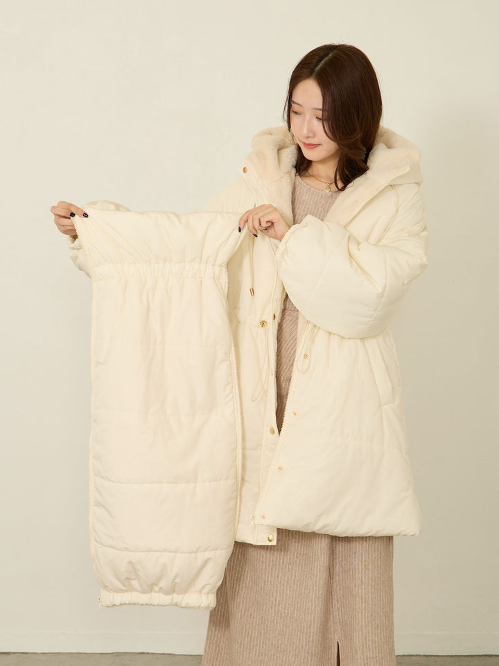 [Suitable for before and after childbirth] Padded outerwear with ducker Ecru