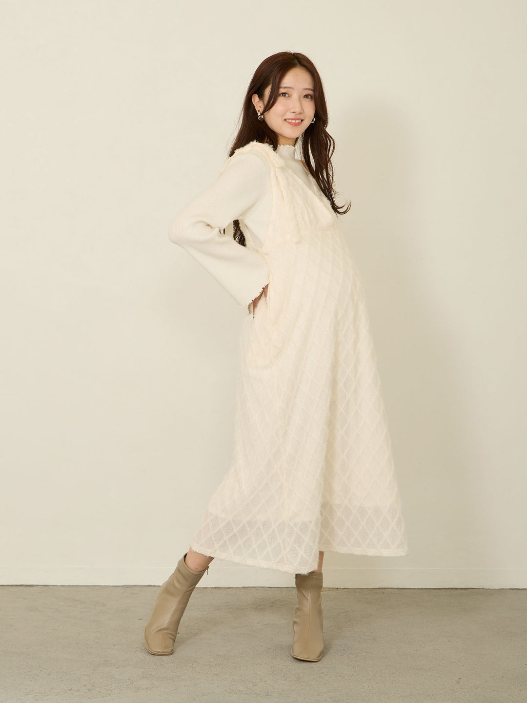 [Maternity/nursing clothes] Feather cami dress Ivory