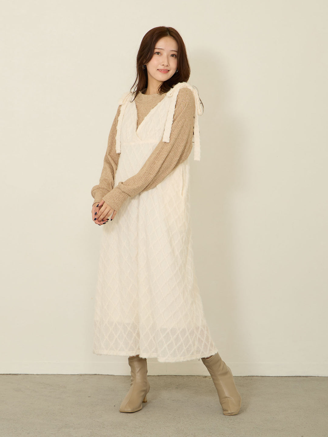 [Maternity/nursing clothes] Feather cami dress Ivory