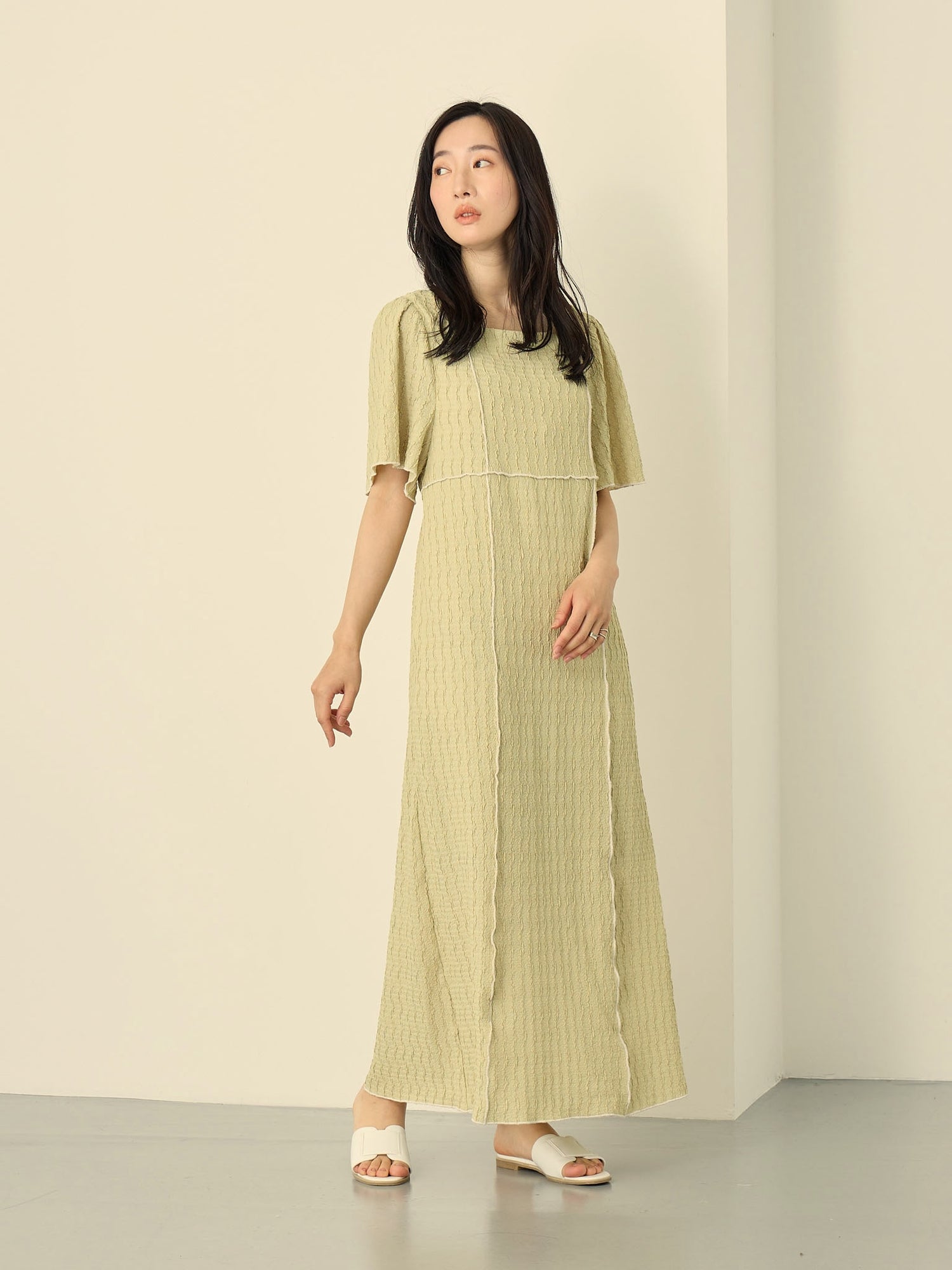[Maternity/Nursing Clothes] Out-seam mellow dress Light green