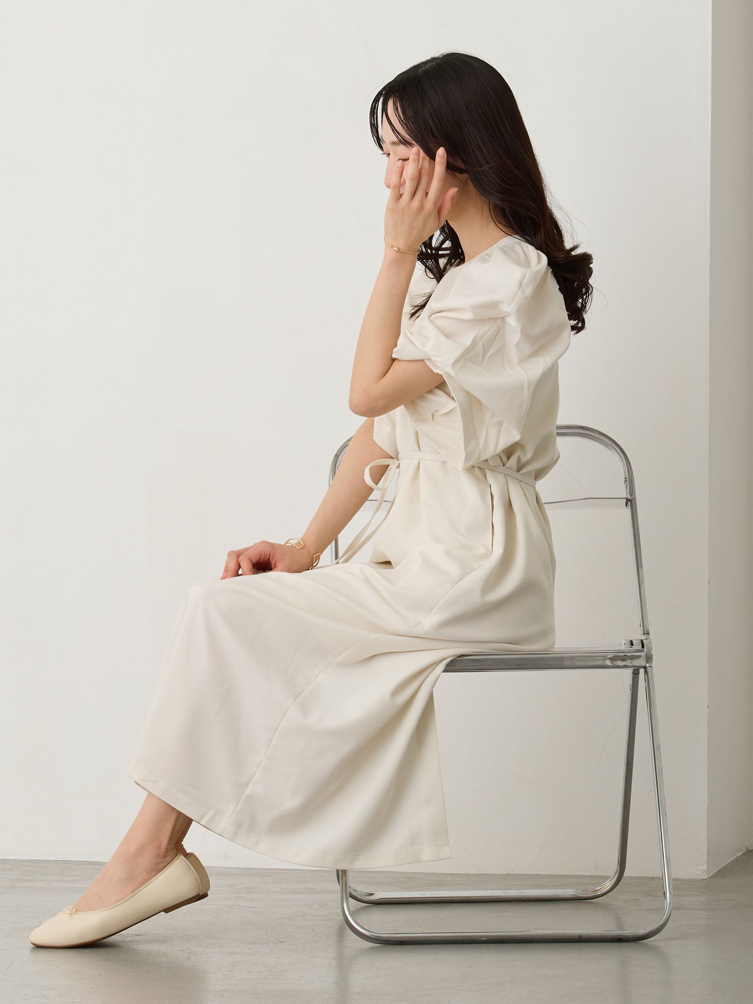 hononoマタニティドレス　ボリューム袖総レースドレス ボリューム袖Iラインワンピース Ecru – honono for mom&baby