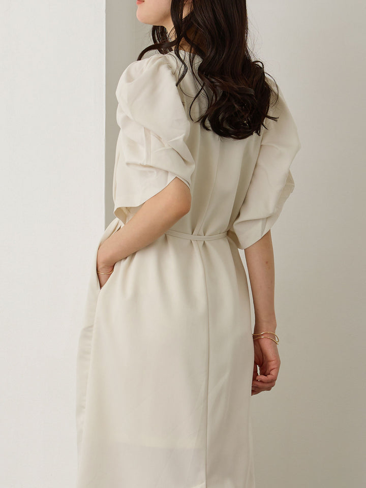 ボリューム袖Iラインワンピース Ecru