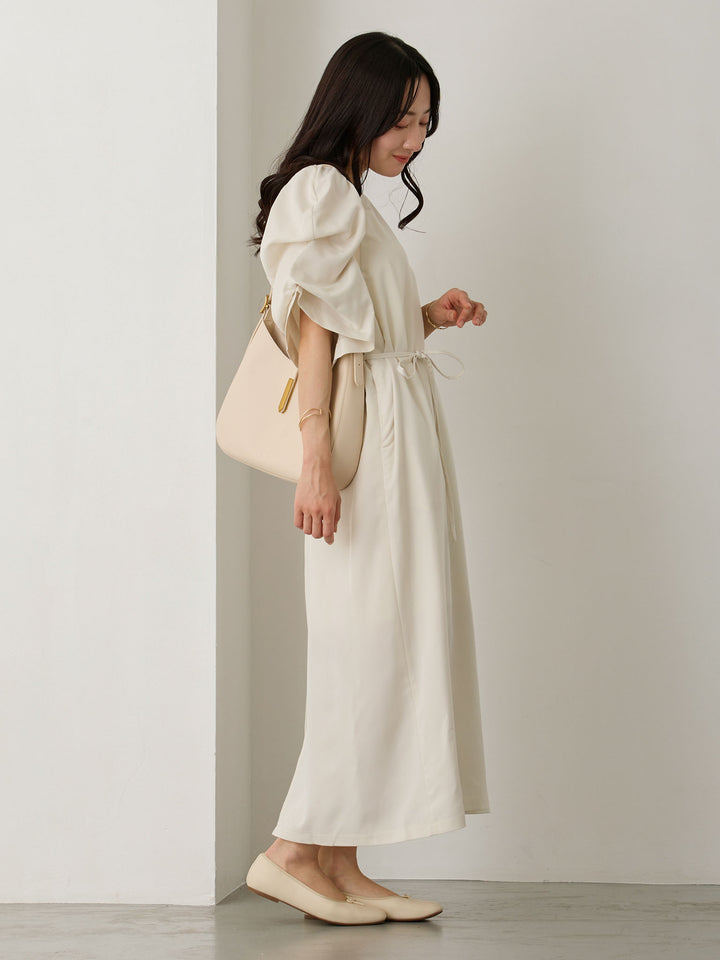 ボリューム袖Iラインワンピース Ecru