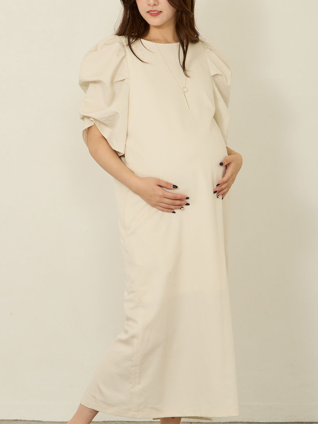 [Maternity/nursing clothes] Volume sleeve I-line dress Ecru