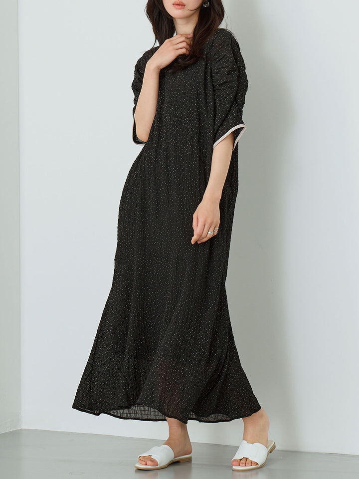 Sheer Dot Raglan Gathered Dress Black