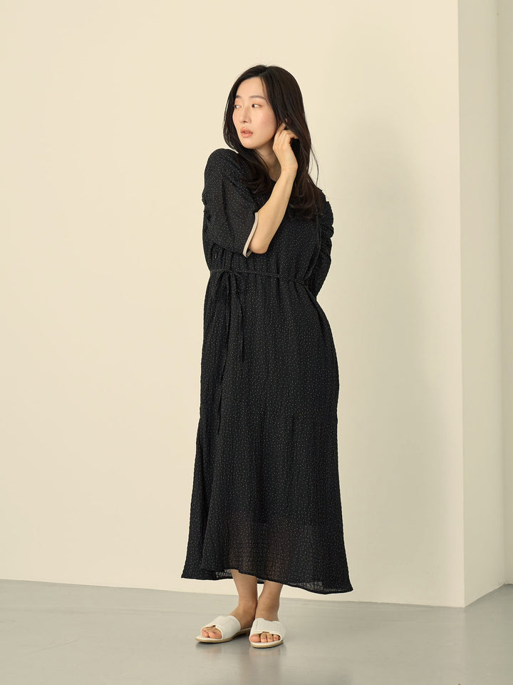 [Maternity/Nursing Clothes] Sheer Dot Raglan Gathered Dress Black