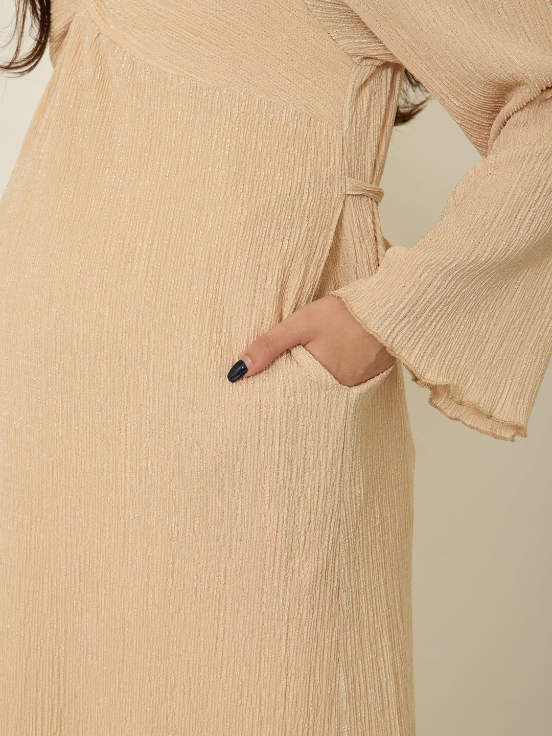 [孕妇/哺乳衣] 扭纹设计连衣裙 粉色米色