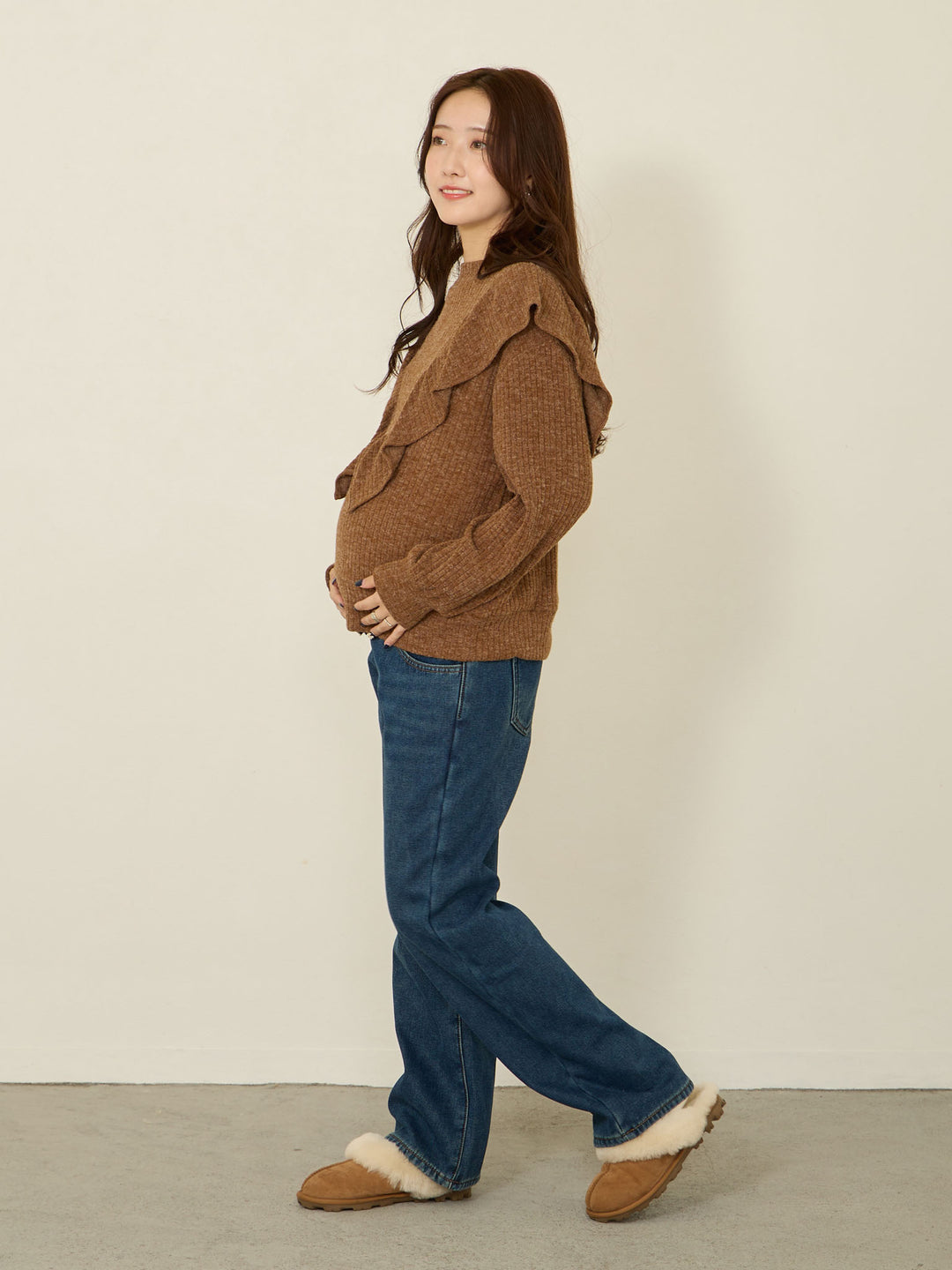 [Maternity/Postpartum] Ideal color and shape! Back boa denim long length