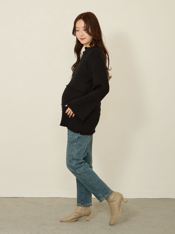 [Maternity/Postpartum] Ideal color and shape! Back boa denim short length