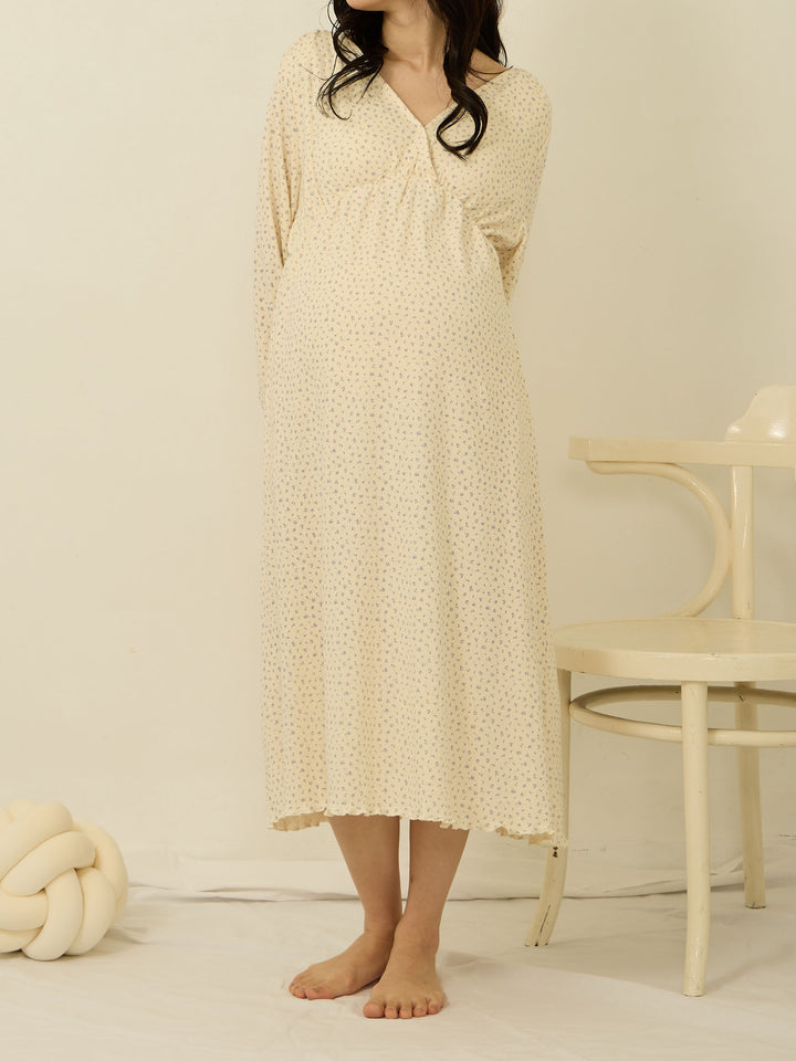 [Maternity/Nursing Clothes] Cotton cachecoeur room dress with padding to keep it in place Flower