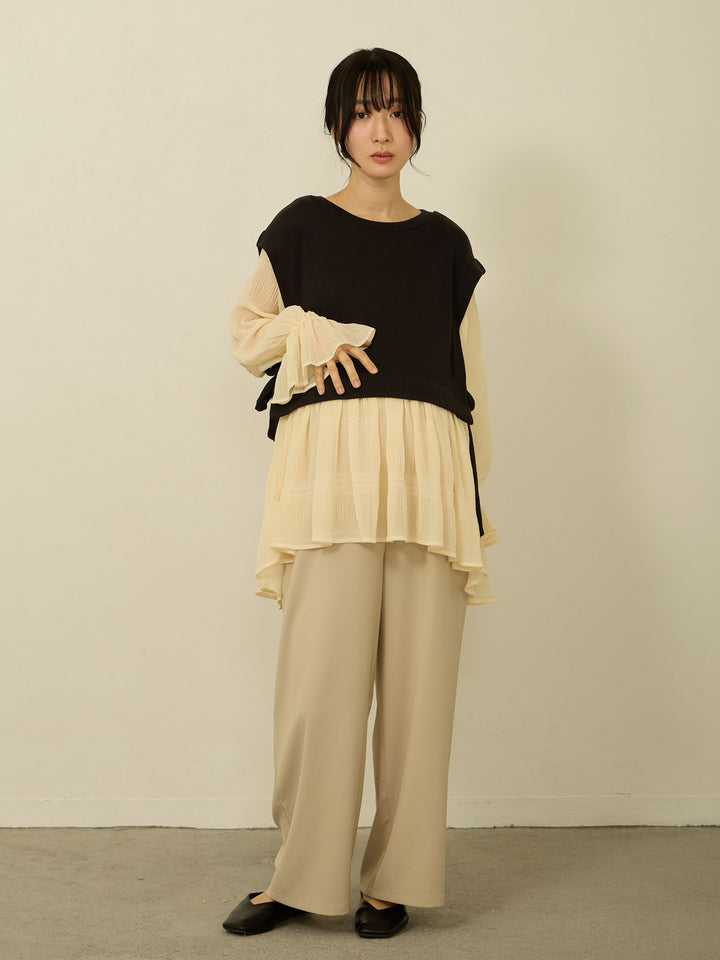 [Maternity/Nursing Clothes] Sheer pleated docking tops