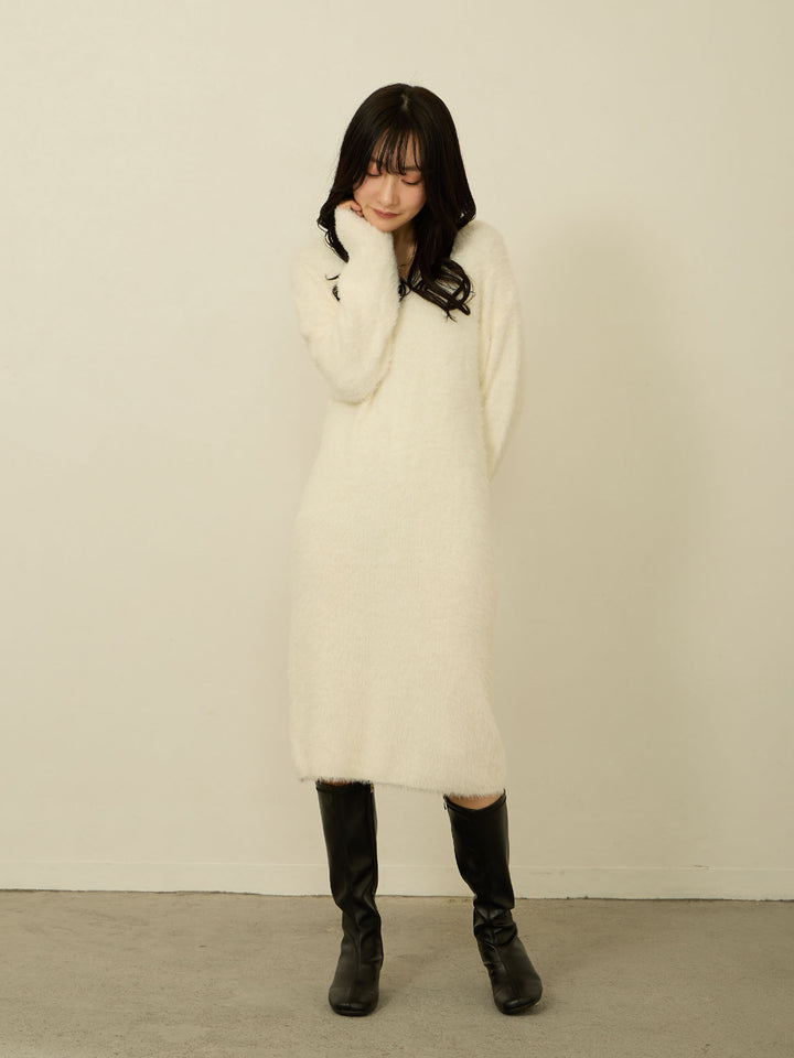 毛茸茸针织短裙 白色