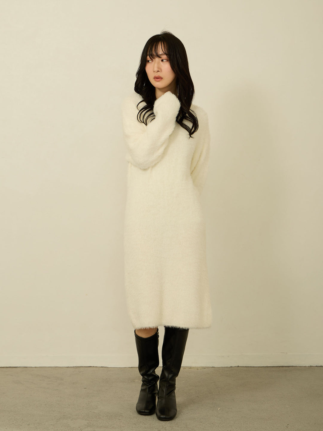 毛茸茸针织短裙 白色