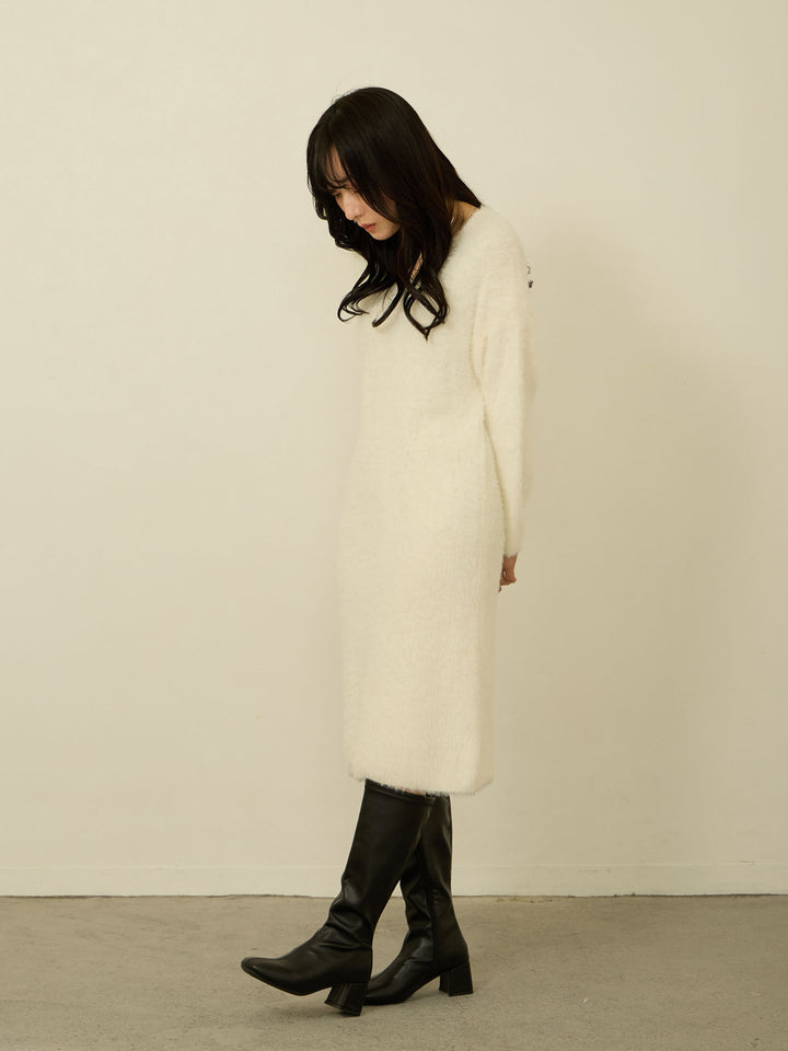 毛茸茸针织短裙 白色