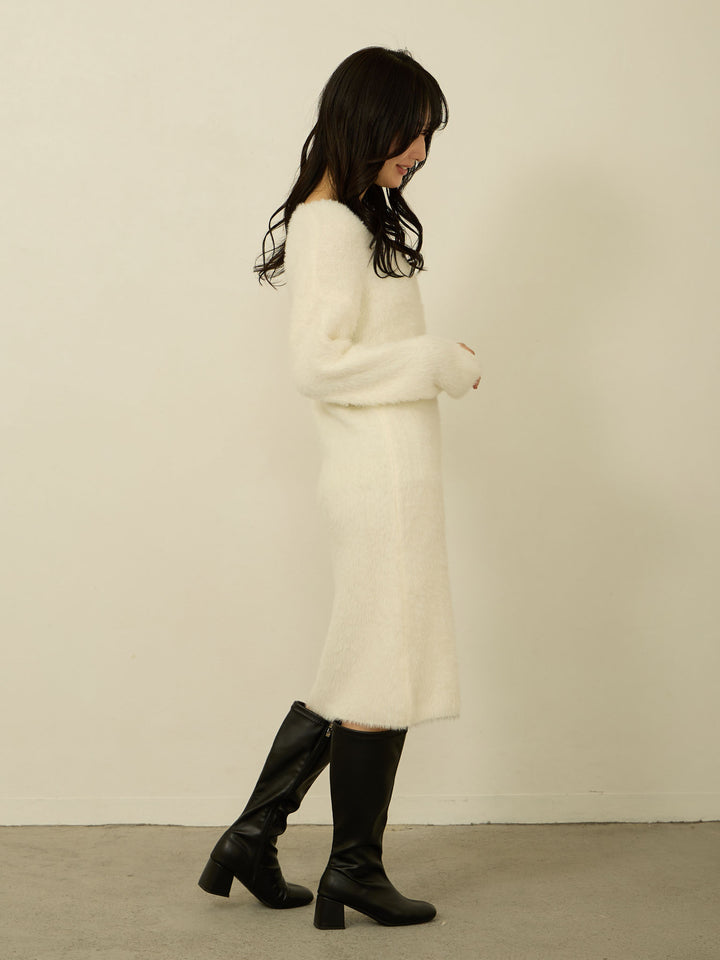 毛茸茸针织短裙 白色