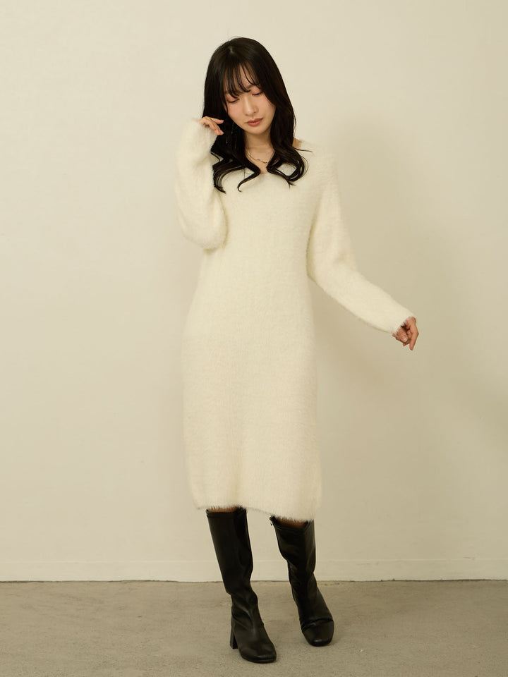 毛茸茸针织短裙 白色