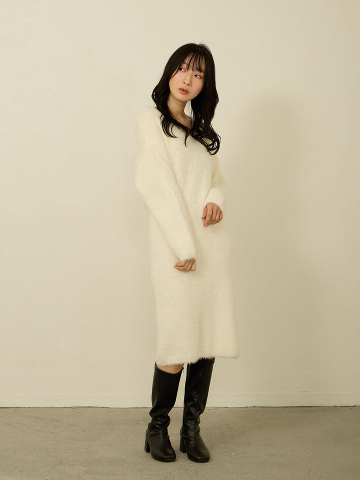 毛茸茸针织短裙 白色