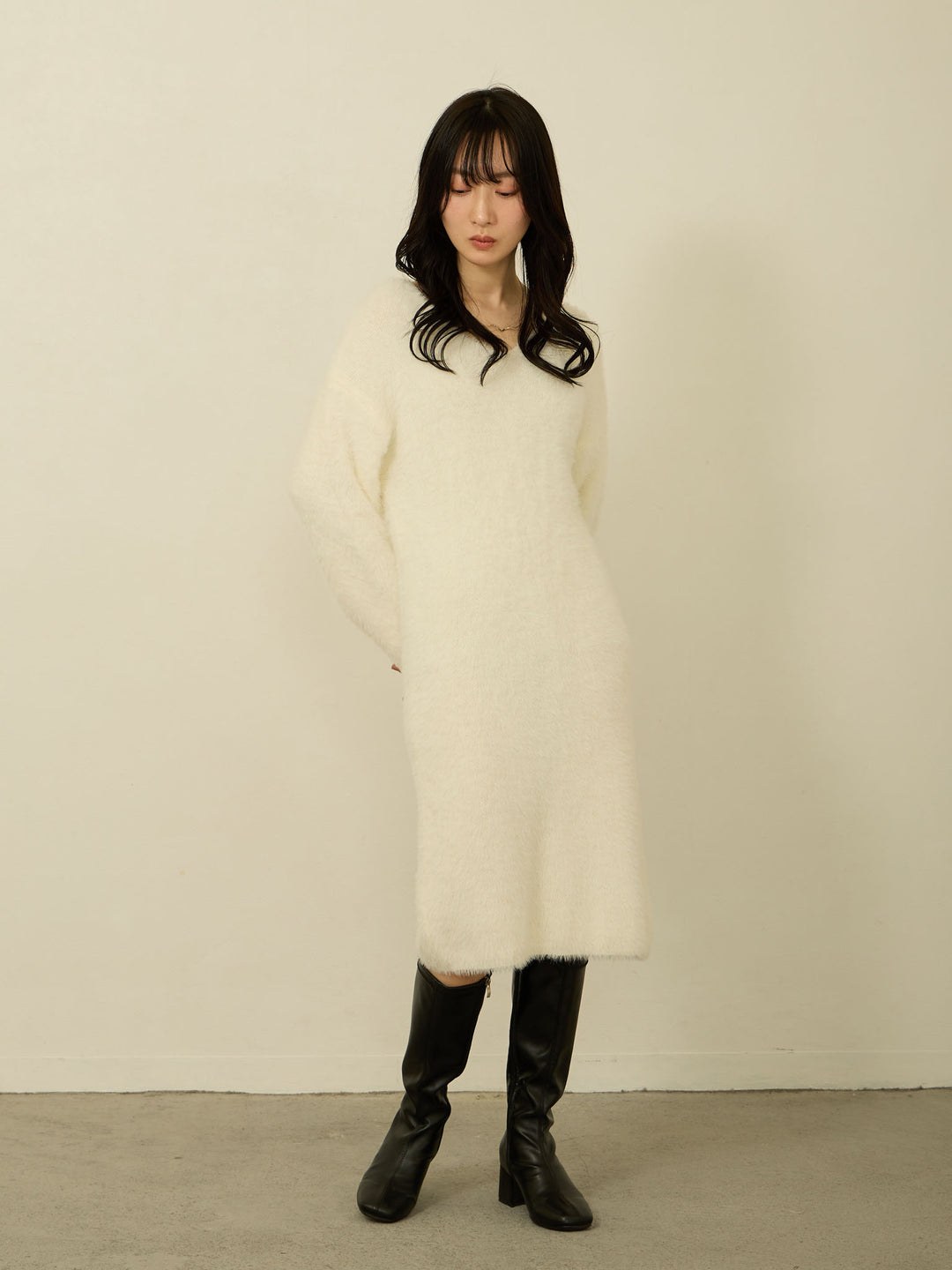 毛茸茸针织短裙 白色