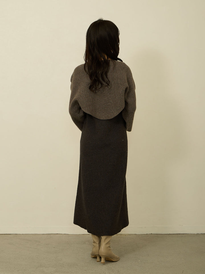 [Maternity/Nursing Clothes] Short knit &amp; ribbed sleeveless dress 2-piece set Gray