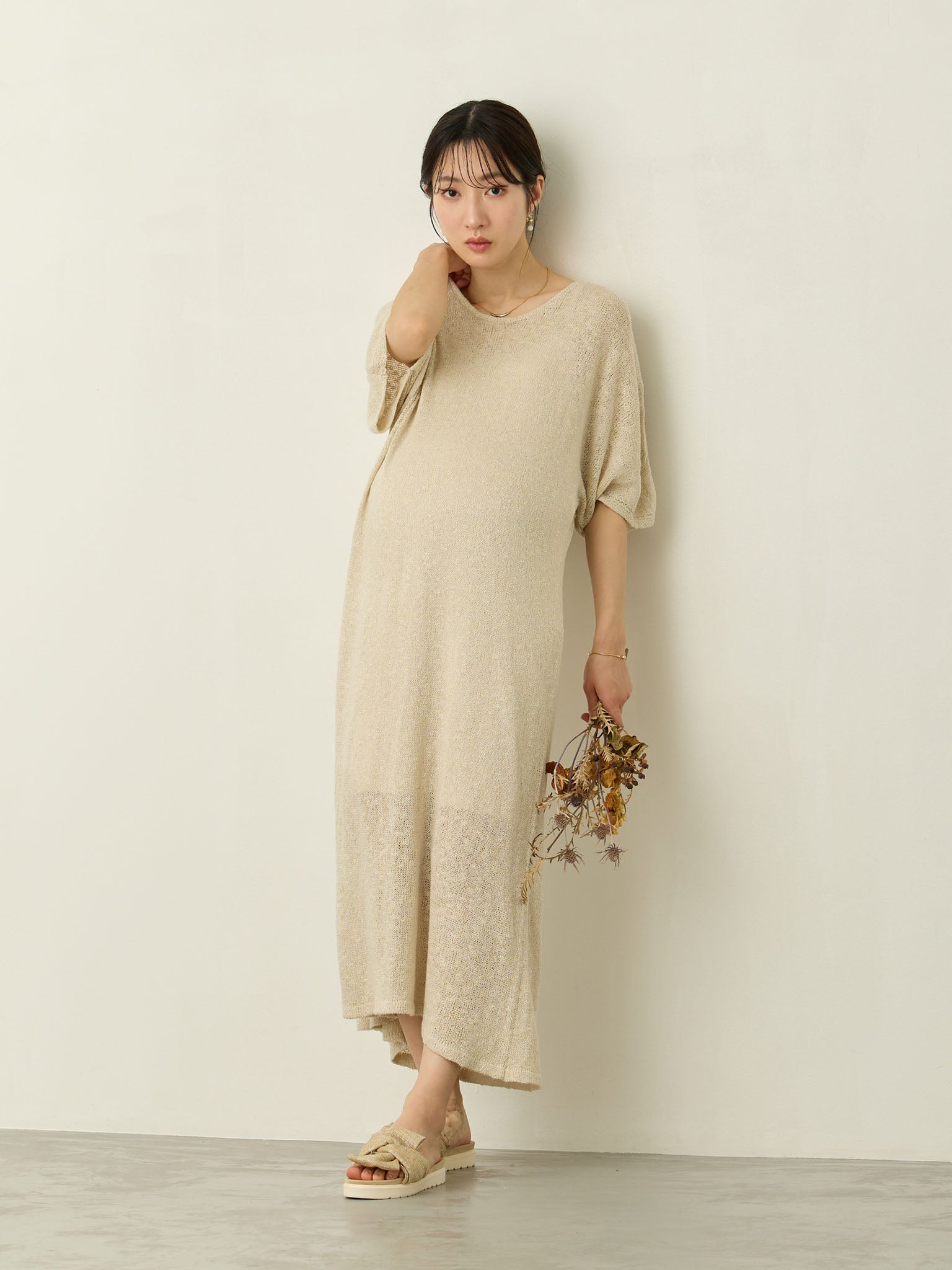 ボリューム袖Iラインワンピース Ecru – honono for mom&baby