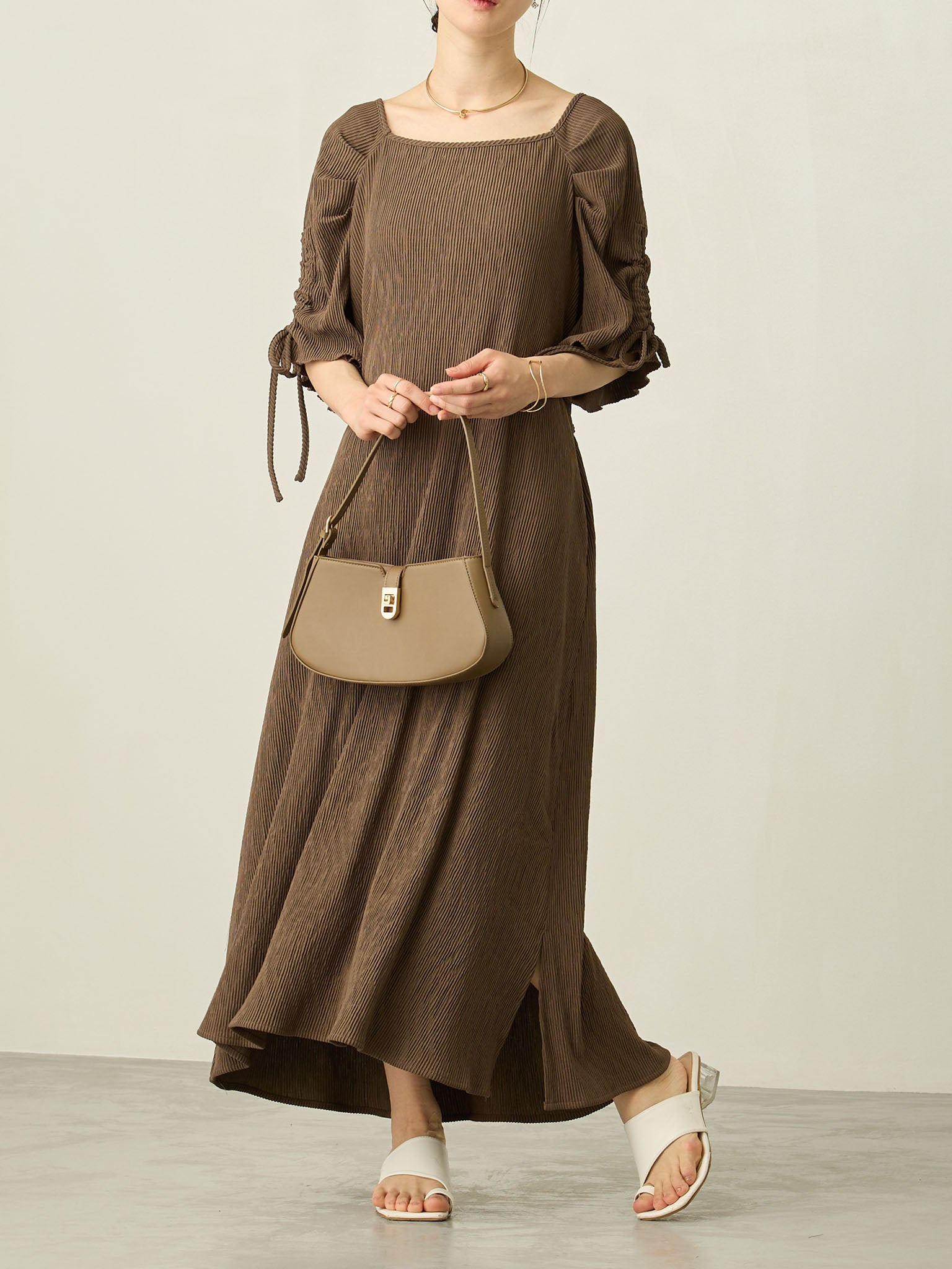 人気メーカー・ブランド – Brown 袖リボンスクエアワンピース honono mom&baby for マタニティ
