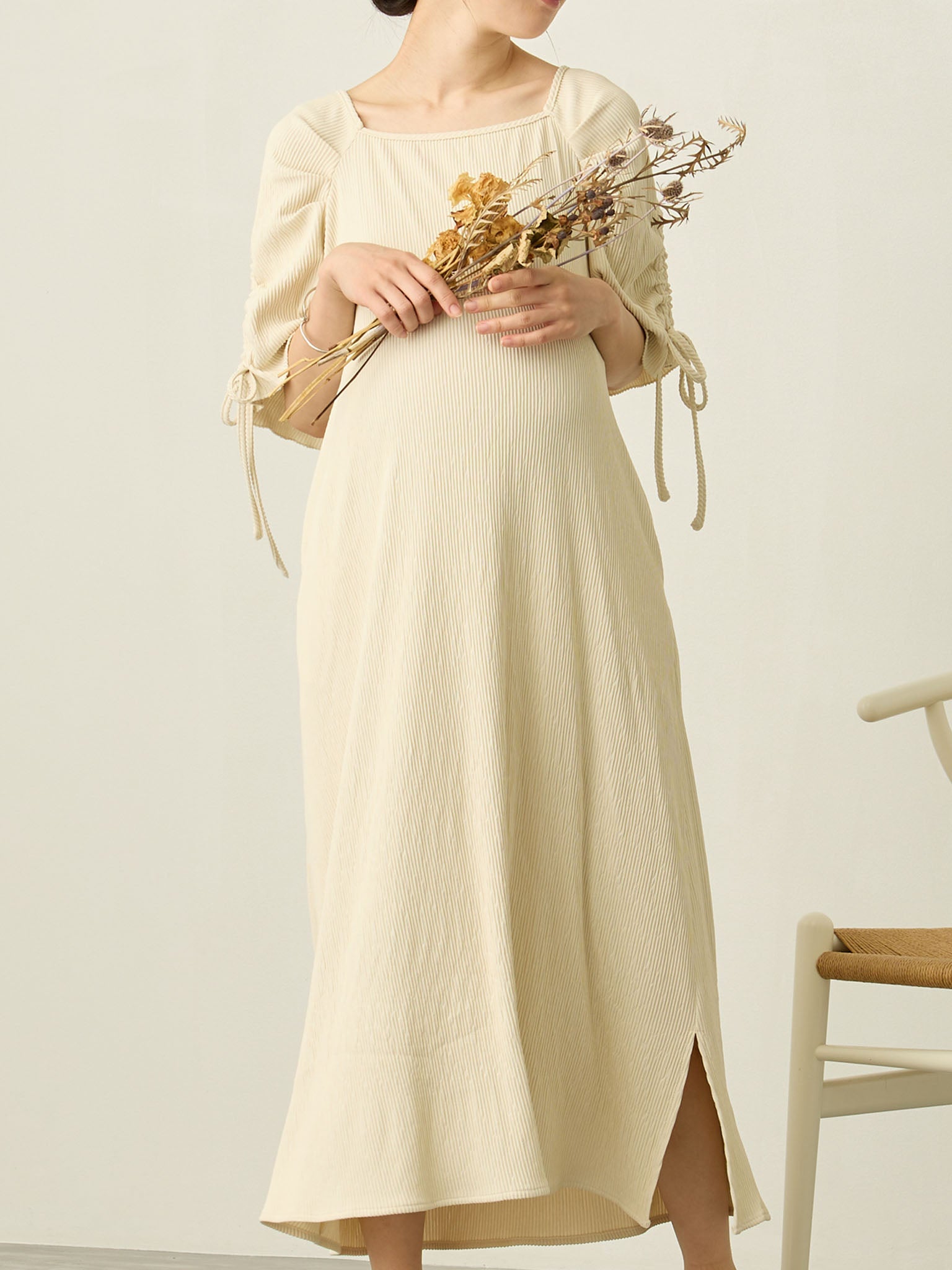 マタニティ・授乳服】シアーリボン長袖ブラウス Off white