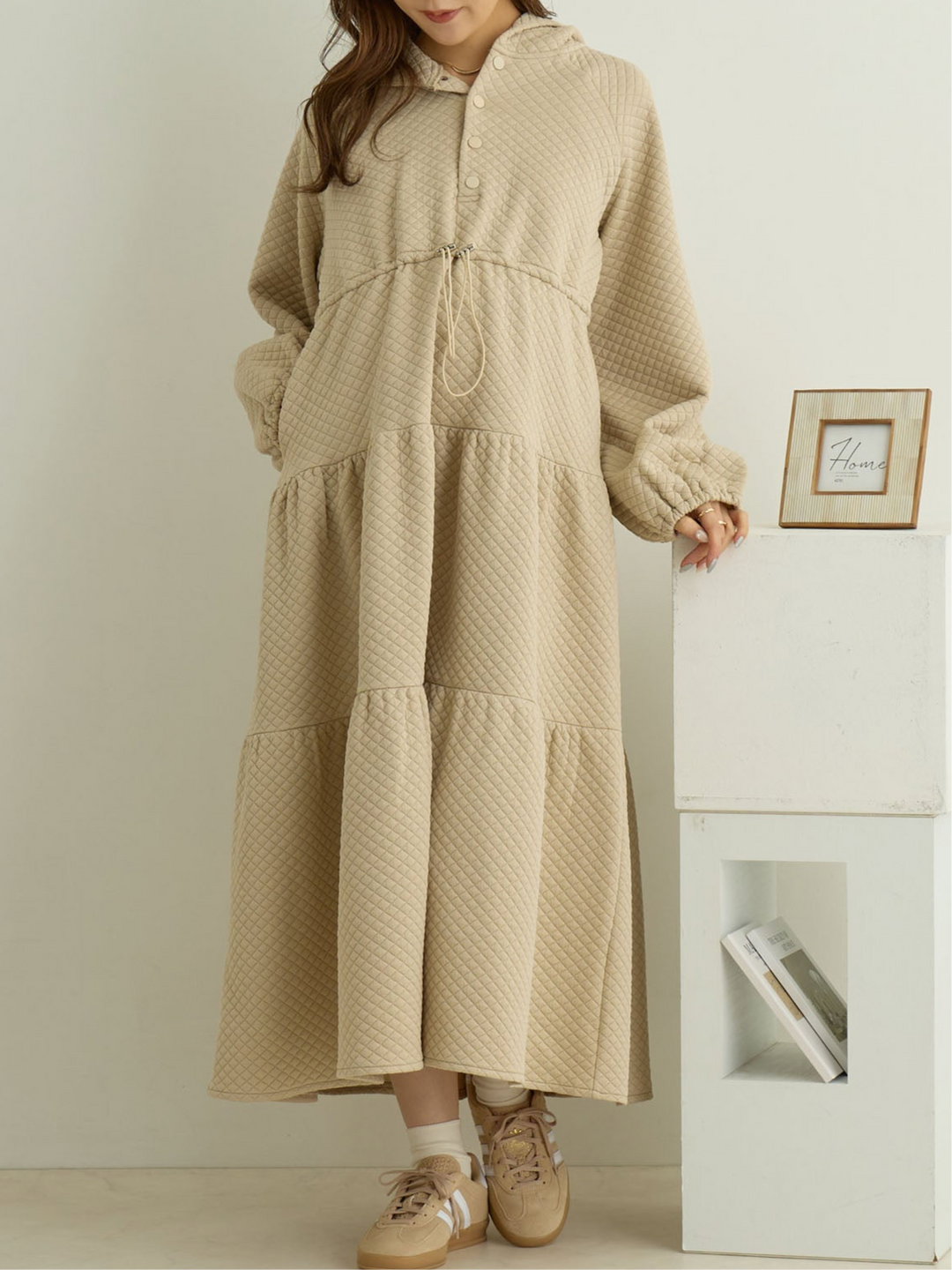 キルティングパーカーワンピース Beige – honono for mom&baby キルティングパーカーワンピース Beige – honono for mom&baby