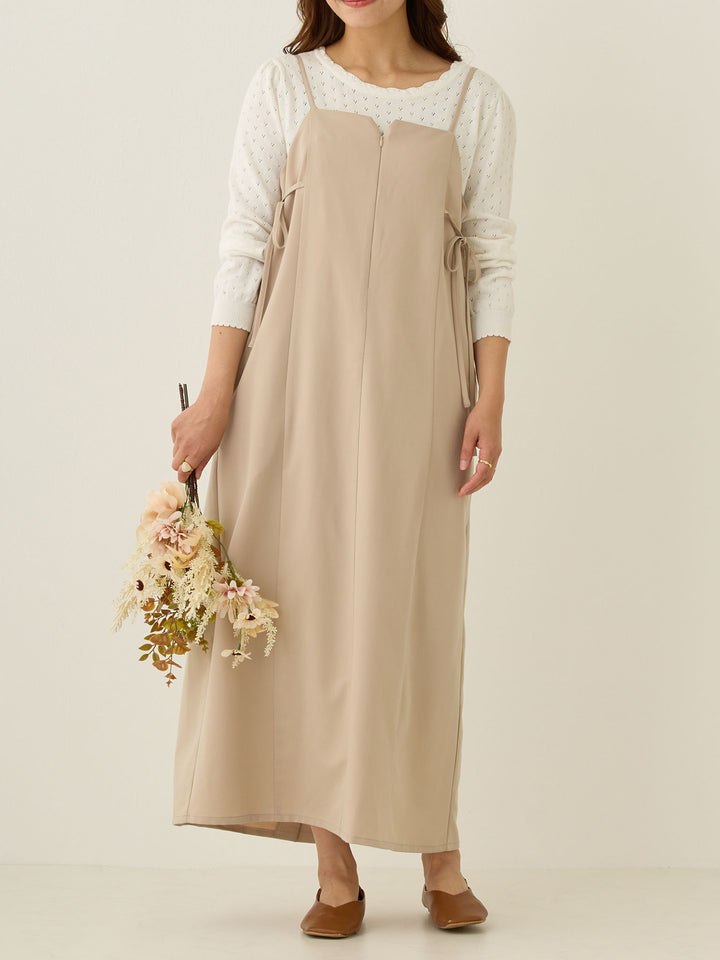 [Maternity/Nursing Wear] Side Ribbon Cami Dress Khaki