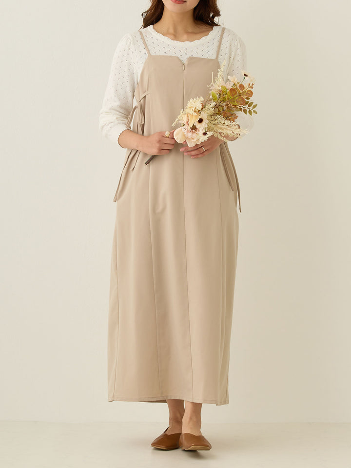 [Maternity/Nursing Wear] Side Ribbon Cami Dress Khaki