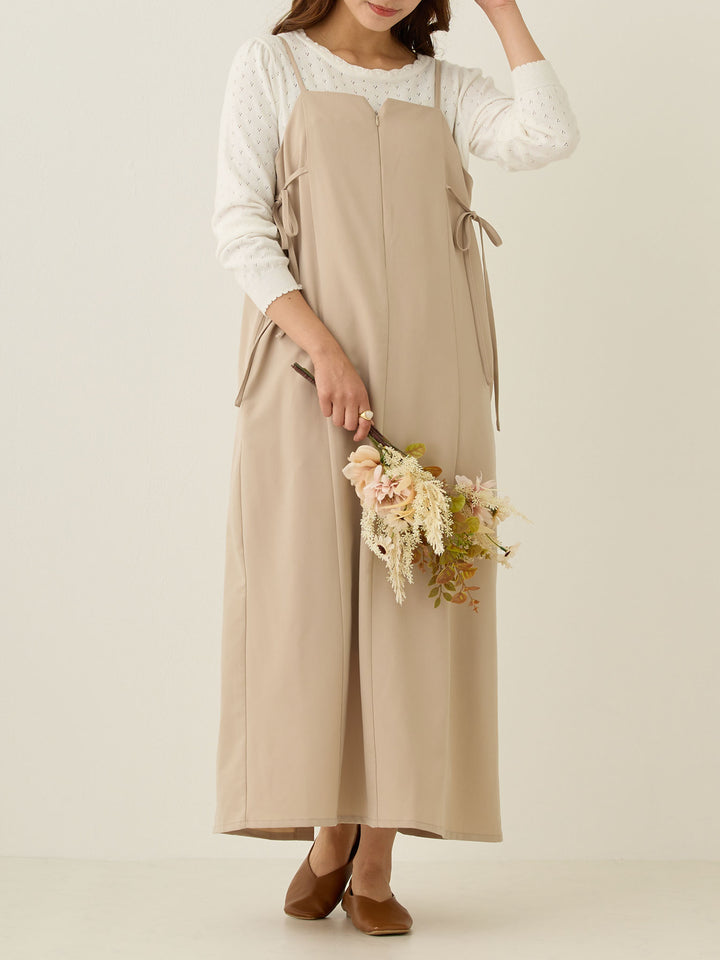 [Maternity/Nursing Wear] Side Ribbon Cami Dress Khaki