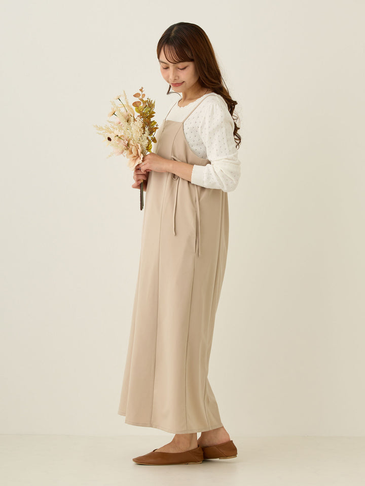 [Maternity/Nursing Wear] Side Ribbon Cami Dress Khaki