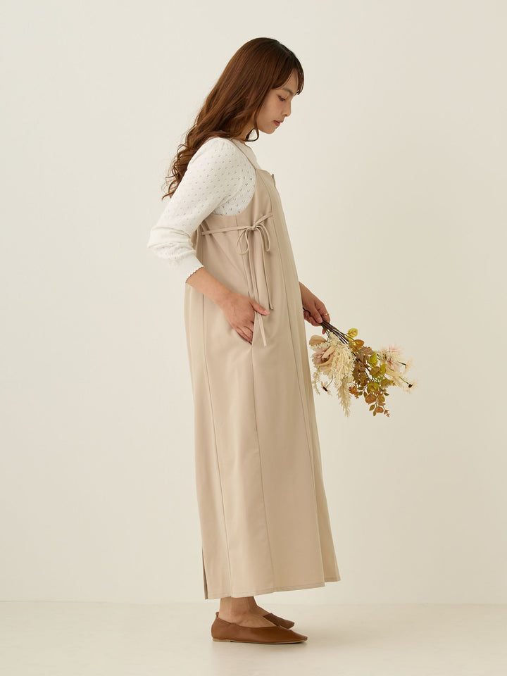 [Maternity/Nursing Wear] Side Ribbon Cami Dress Khaki