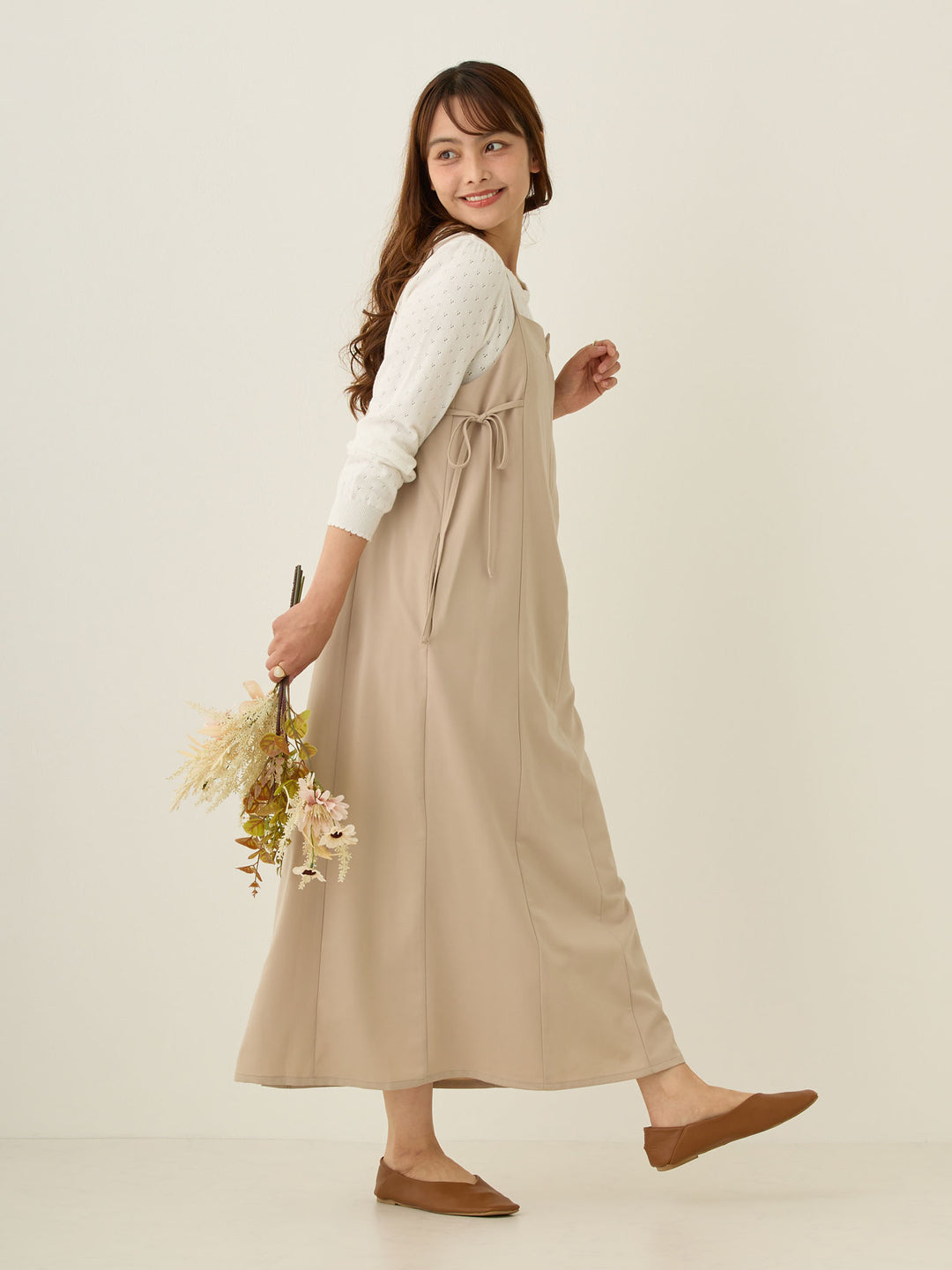 [Maternity/Nursing Wear] Side Ribbon Cami Dress Khaki