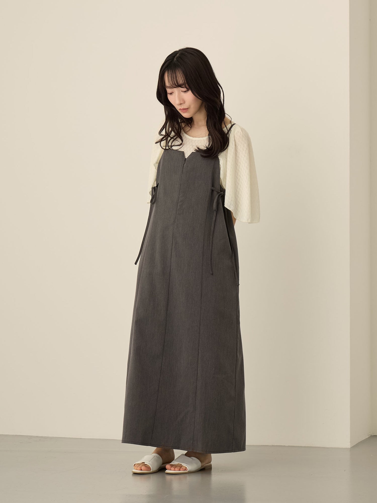 【マタニティ・授乳服】サイドリボンキャミワンピース Black