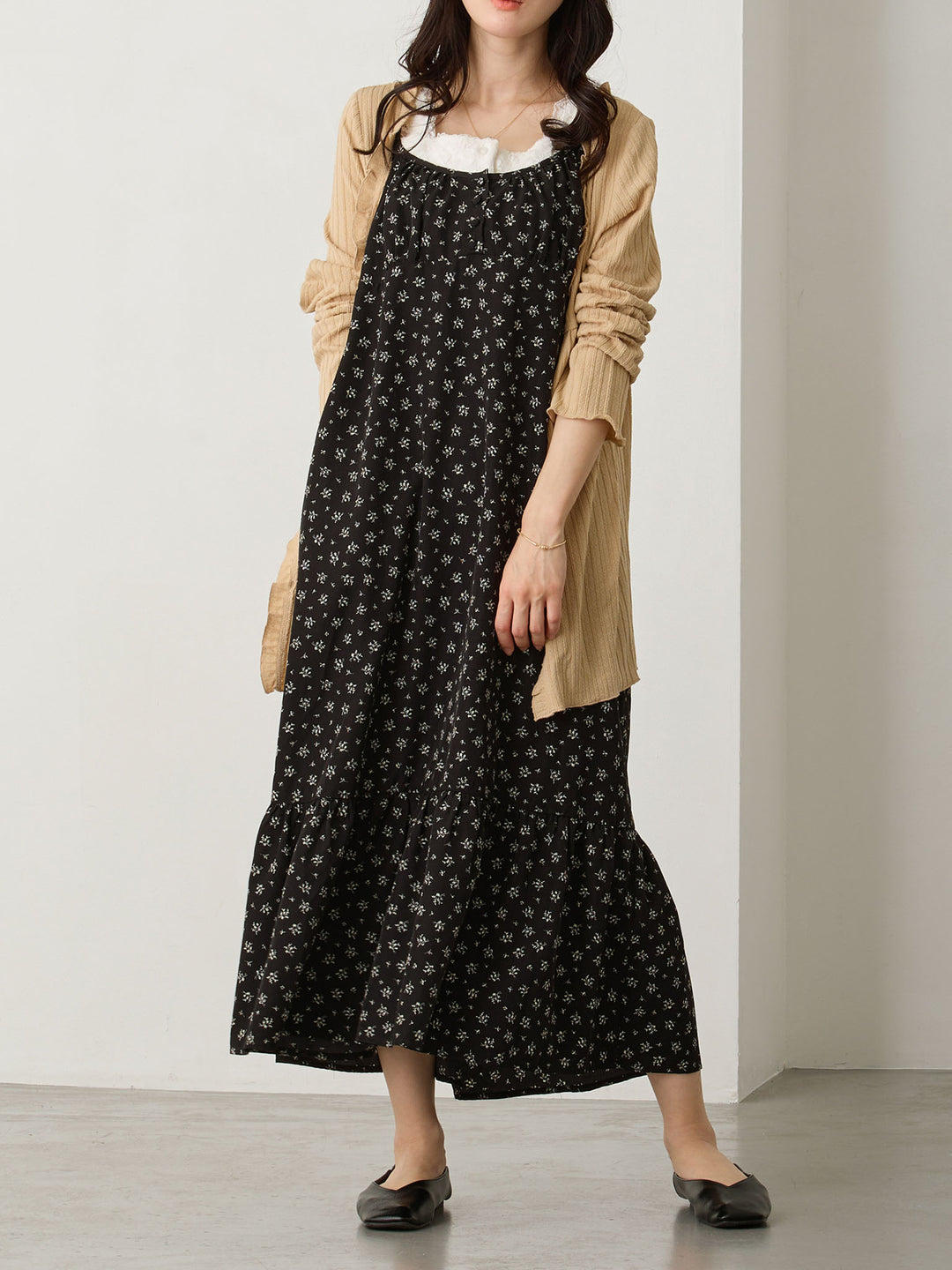 フロントボタンキャミワンピース Flower