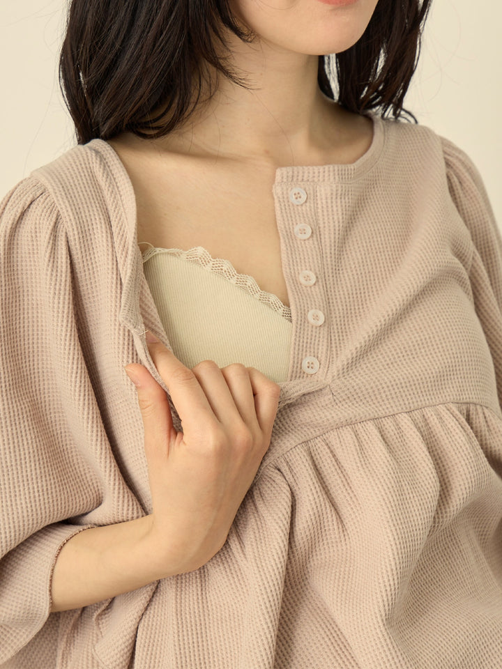 【マタニティ・授乳服】はらまき付きワッフルパジャマセット Charcoal