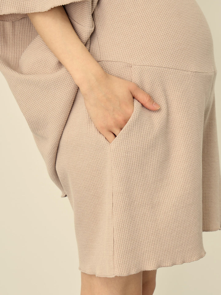【マタニティ・授乳服】はらまき付きワッフルパジャマセット Light gray