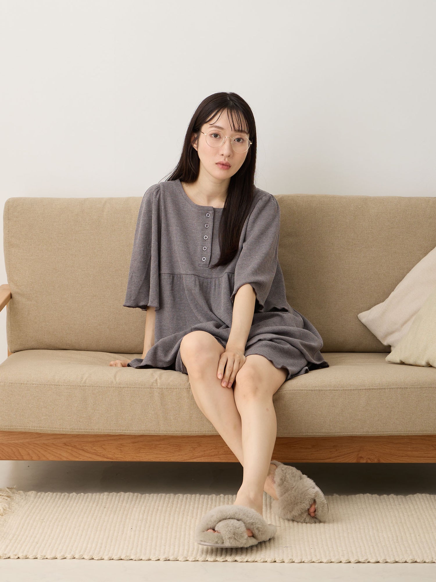 はらまき付きワッフルパジャマセット Charcoal
